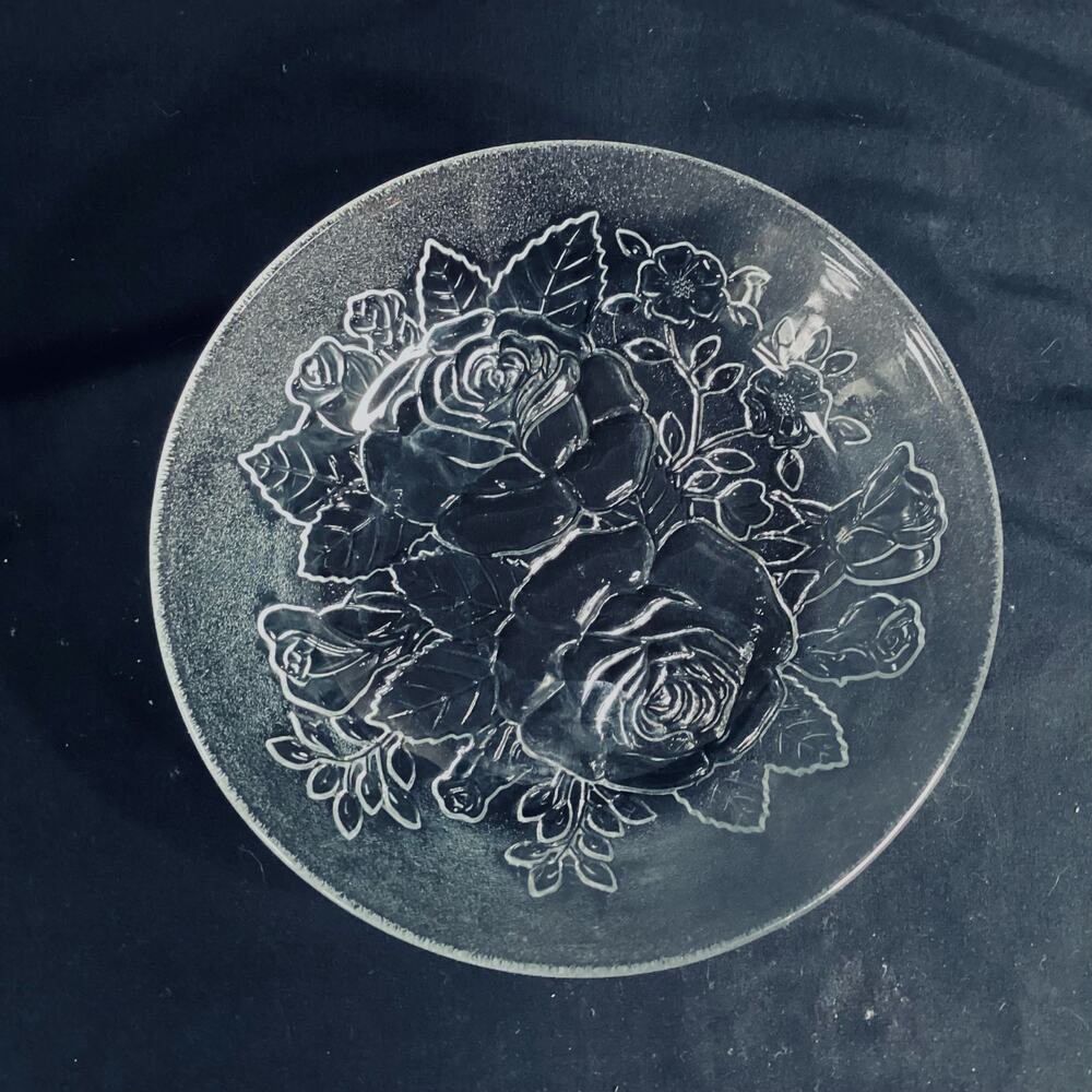 Firna Indonesia Clear Glass Flower Rose Embossed Bowl
